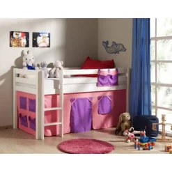 Sengetæppe gardinsæt til halvhøj seng – Bella, lyserød/lilla