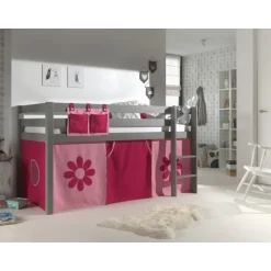 Sengetunnel gardin til halvhøj seng – Lyserød Blomst