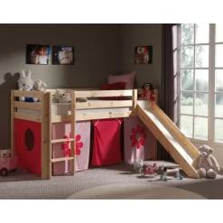 Sengetunnel gardin til halvhøj seng – Lyserød Blomst