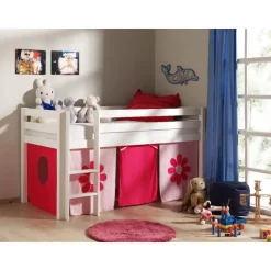 Sengetunnel gardin til halvhøj seng – Lyserød Blomst