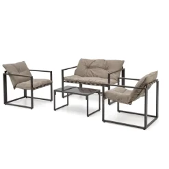 SHARK havemøbel sæt (sofa + 2 stole + kaffeborde), mørkeBrun / Cappuccino