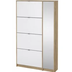 Shoes Skoskab 4 klaplåger m/2 rum + 1 spejllåge - Ege struktur og hvid højglans