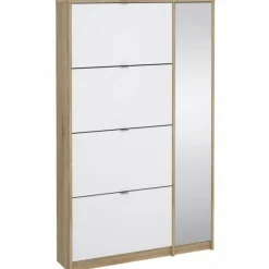 Shoes Skoskab 4 klaplåger m/2 rum + 1 spejllåge - Ege struktur og hvid højglans