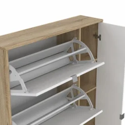 Shoes Skoskab 4 klaplåger m/2 rum + 1 spejllåge - Ege struktur og hvid højglans