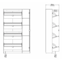 Shoes Skoskab 4 klaplåger m/2 rum + 1 spejllåge - Ege struktur og hvid højglans
