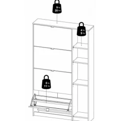 Shoes Skoskab 4 klaplåger m/2 rum + 1 spejllåge - Ege struktur og hvid højglans