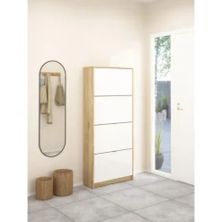 Shoes Skoskab 4 klaplåger m. 1 rum - Ege struktur/Hvid