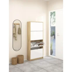 Shoes Skoskab 4 klaplåger m. 1 rum - Ege struktur/Hvid