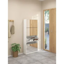 Shoes Skoskab 4 spejl klaplåger med 2 rum - Hvid / Hvid