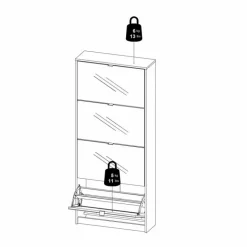 Shoes Skoskab 4 spejl klaplåger med 2 rum - Hvid / Hvid