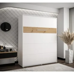 Skabsseng 160x200 cm – Nordica i Hvid/Eg med LED