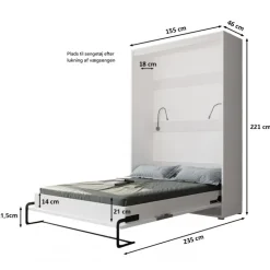 Skabsseng 140x200 cm – Nordica i Hvid/Brun med LED