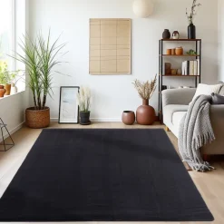 Sky Kortluvet tæppe Ensfarvet - Sort