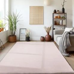 Sky Kortluvet tæppe Ensfarvet - Rosa