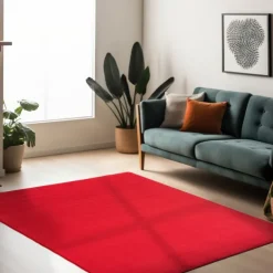 Sky Kortluvet tæppe Ensfarvet - Rød