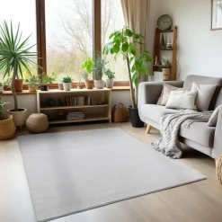 Sky Kortluvet tæppe Ensfarvet - Sølv