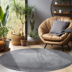 Sky Rund Kortluvet tæppe Ensfarvet - Grå