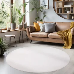 Sky Rund Kortluvet tæppe Ensfarvet - Creme