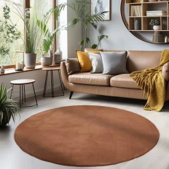 Sky Rund Kortluvet tæppe Ensfarvet - Brun