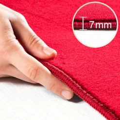 Sky Rund Kortluvet tæppe Ensfarvet - Rød