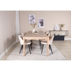 Slider t Spisebordssæt - Beige, Sort og Natur og Hvid