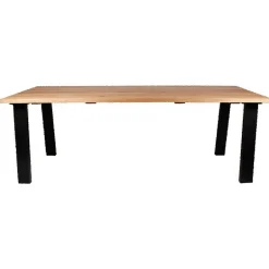 Spisebord af mørk olieret naturskårede egetræsplanker