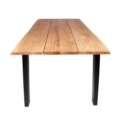 Spisebord af mørk olieret naturskårede egetræsplanker