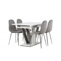 Spisebordssæt Disa med Spisebordsstole Eva - Lysegrå og Hvid