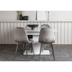 Spisebordssæt Disa med Spisebordsstole Eva - Lysegrå og Hvid