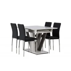 Spisebordssæt Disa med Spisebordsstole Lily - Sort og Hvid