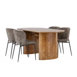 Spisebordssæt Isolde med stole Modesto - Mørkegrå og Natur