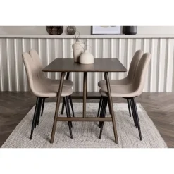 Spisebordssæt Kaseindon med Spisebordsstolene Polar - Beige og Mørkebrun