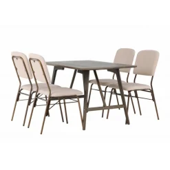 Spisebordssæt Kaseindon med Spisebordsstole Seda - Beige og Mørkebrun