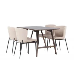 Spisebordssæt Kaseindon med Modesto Spisebordsstole - Beige og Mørkebrun