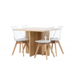 Spisebordssæt Leo med Spisebordsstolene Edvin - Natur og Transparent
