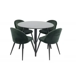 Spisebordssæt Plaza med 4 Spisestuestole i Grøn Velour