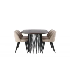 Spisebordssæt Stone med Spisebordsstole i Velvet - Beige og Mocca