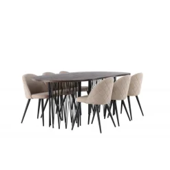 Spisebordssæt Stone med Spisebordsstole i Velvet - Beige og Mocca