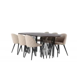Spisebordssæt Stone med Spisebordsstole i Velvet - Beige og Mocca