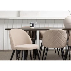Spisebordssæt Stone med Spisebordsstole i Velvet - Beige og Mocca