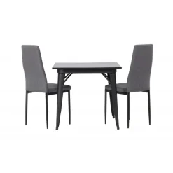 Spisebordssæt Tempe med Spisebordsstole Petra - Sort og Mørkegrå