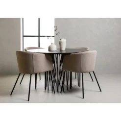 Spisestuesæt Sten med Berit stole - Beige og Mocca