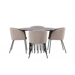 Spisestuesæt Sten med Berit stole - Beige og Mocca