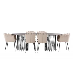 Sten Oval Spisebordssæt - Beige og Mocca