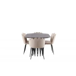 Sten Oval Spisebordssæt - Beige og Mocca