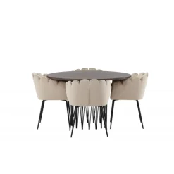 Sten Rund Spisebordssæt - Beige og Mocca