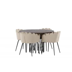 Sten Rund Spisebordssæt - Beige og Mocca