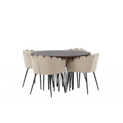 Sten Rund Spisebordssæt - Beige og Mocca