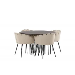 Sten Rund Spisebordssæt - Beige og Mocca