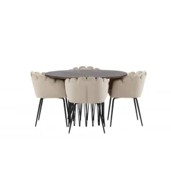 Sten Rund Spisebordssæt - Beige og Mocca